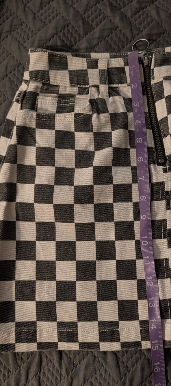 Black & White Checkered Mini Skirt with Front Zip - Picture 5 of 5